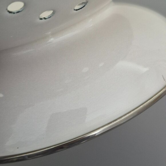 Vintage Pfaltzgraff Sphere Enamel Colander, Charcoal Gray & Green Stripes Modern - Picture 5 of 8